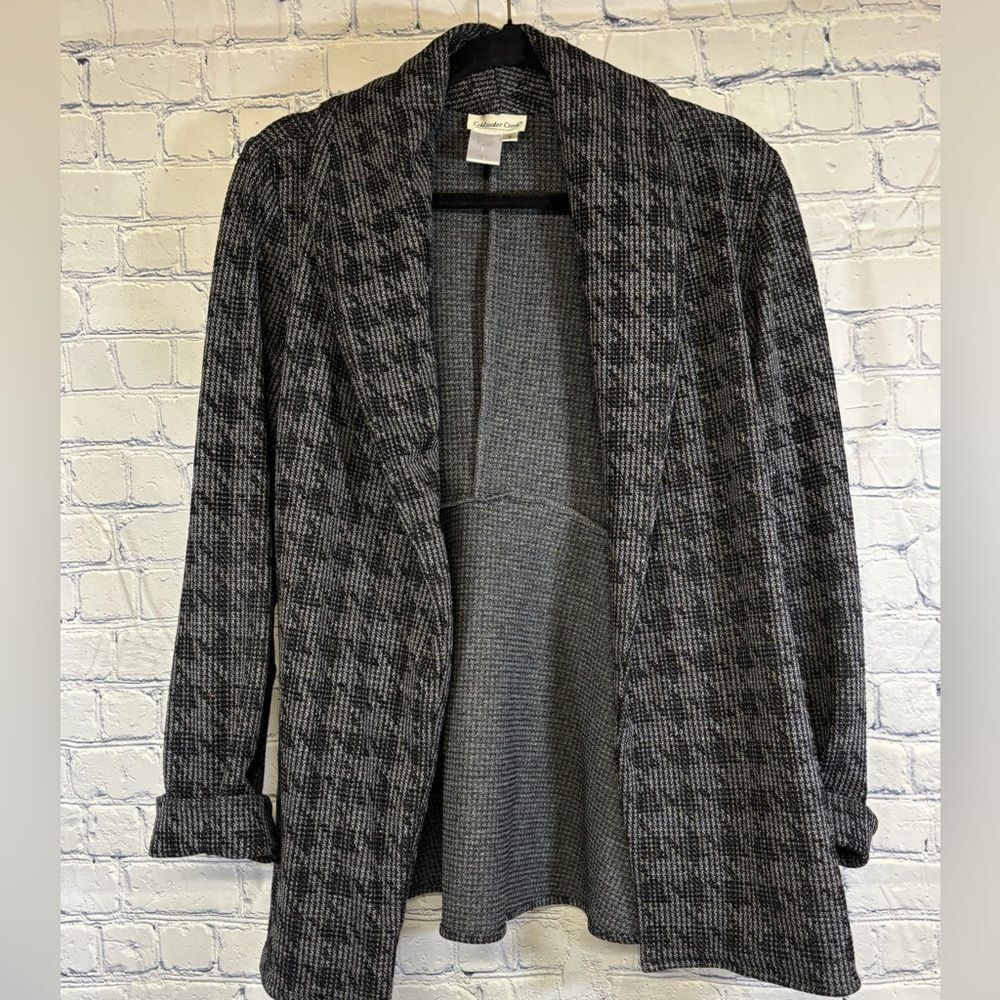 COLDWATER CREEK Black Gray Houndstooth Check Fitted Open Cardigan Jacket S